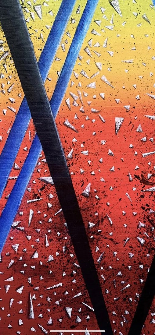 Abstract acrylic painting Shattered grayness Valeria Sign - 3