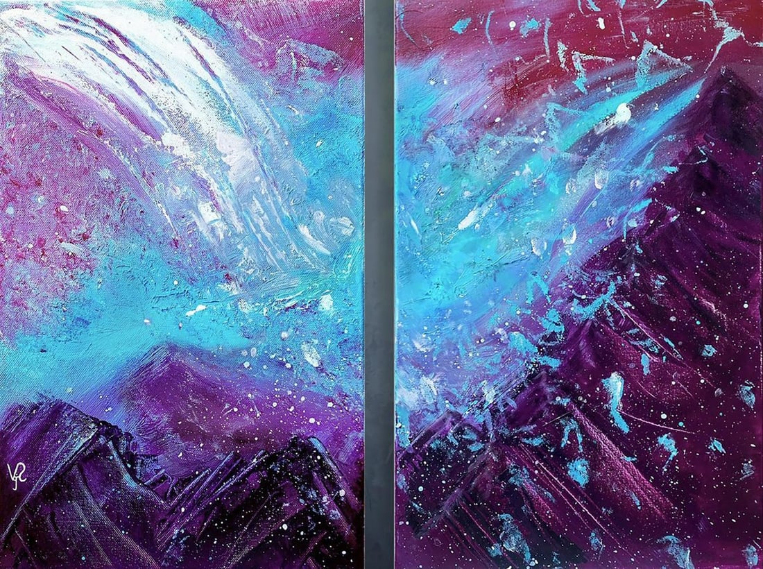 Abstract acrylic painting Winter on Mars Valeria Sign - 3