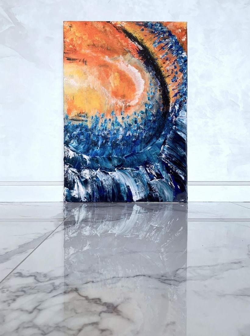 Abstract acrylic painting Waves of Life Valeria Sign - 2