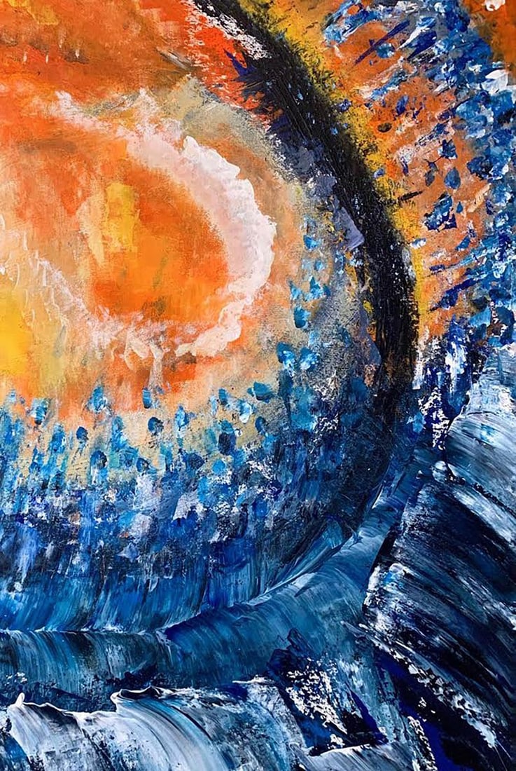 Abstract acrylic painting Waves of Life Valeria Sign - 5