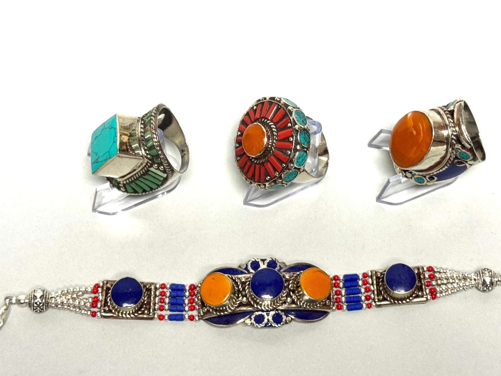 Authentic Navajo Jewelry Set - Three Rings & Bracelet - 10