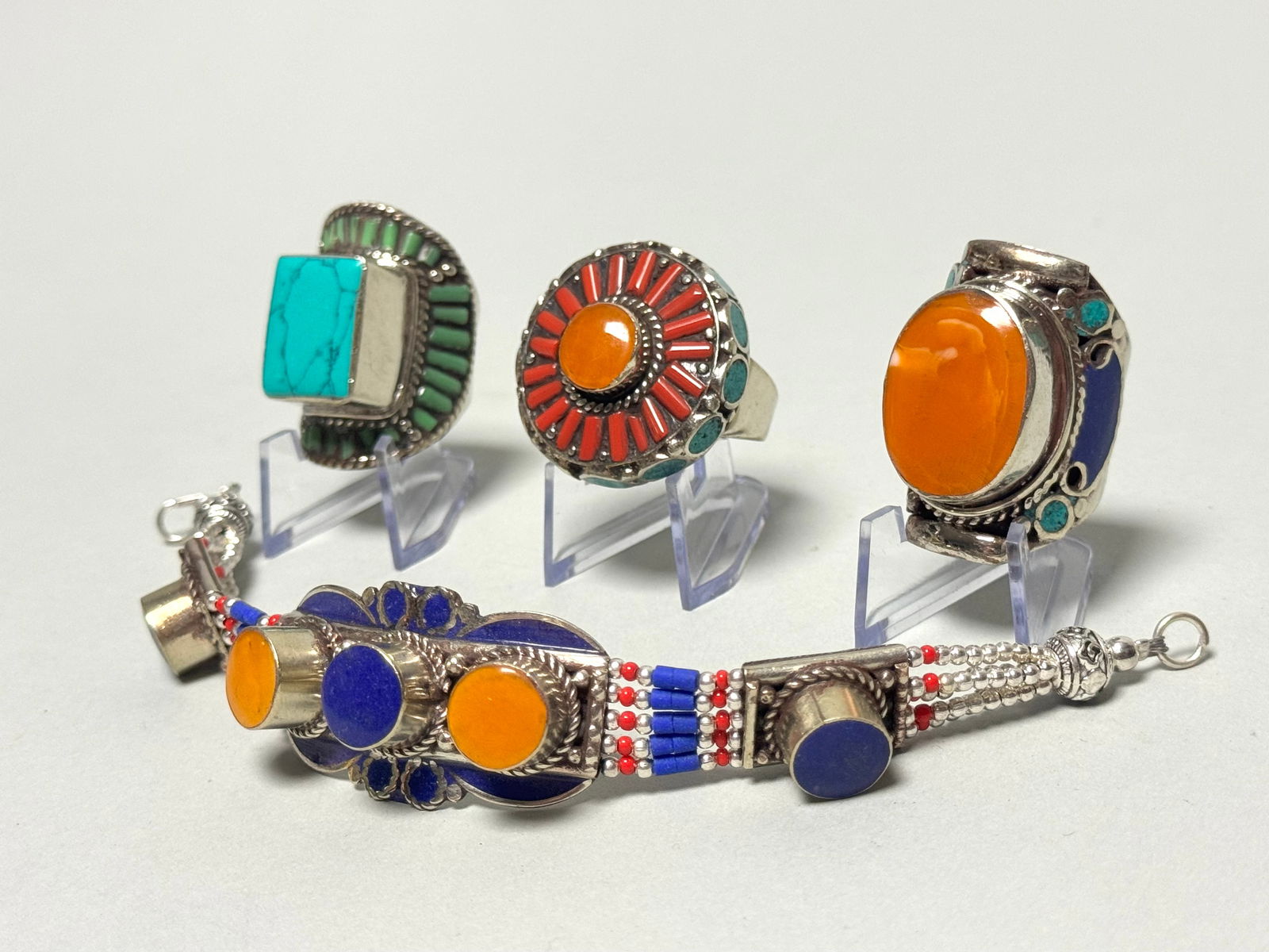 Authentic Navajo Jewelry Set - Three Rings & Bracelet - 2