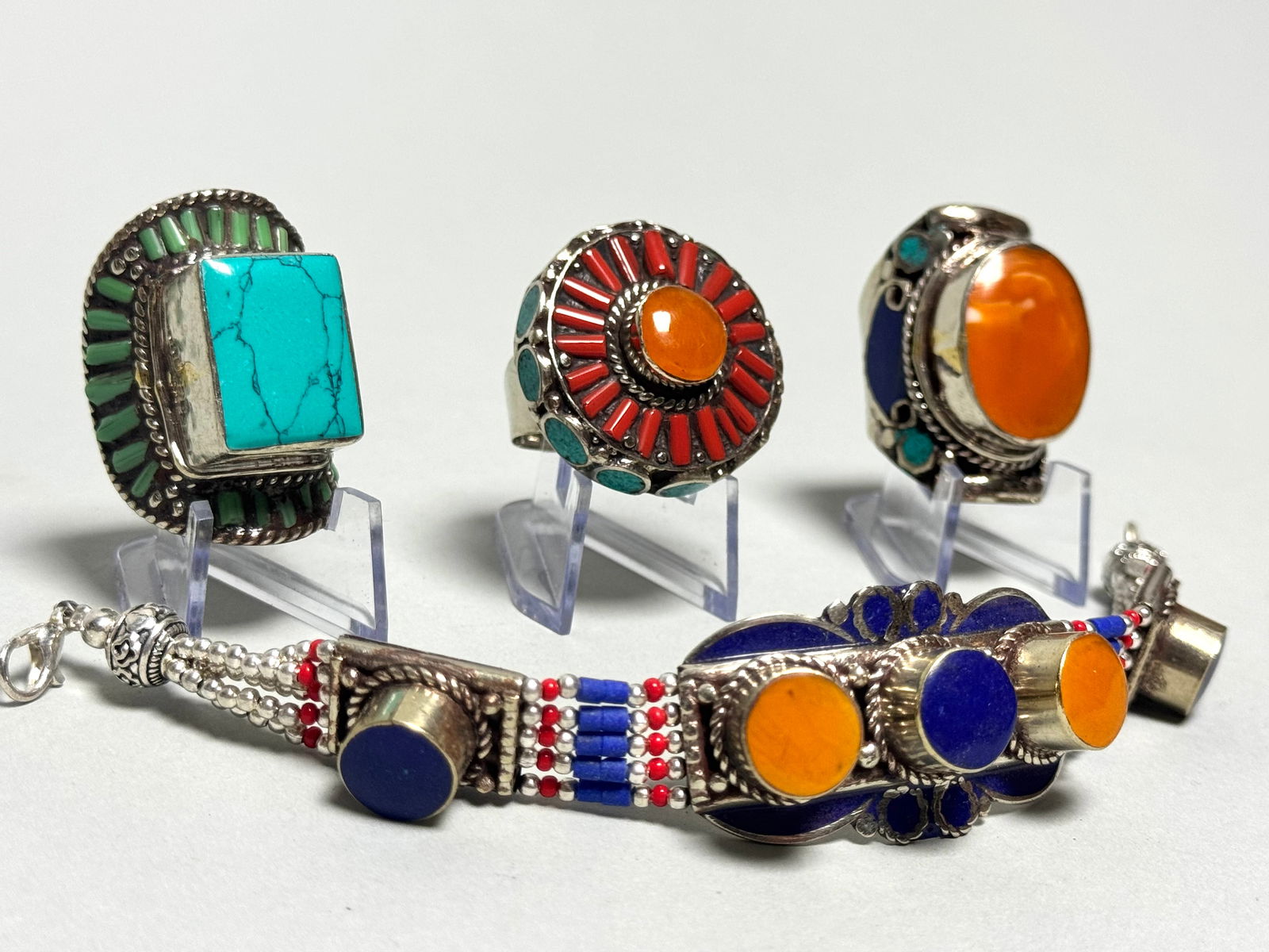 Authentic Navajo Jewelry Set - Three Rings & Bracelet - 3