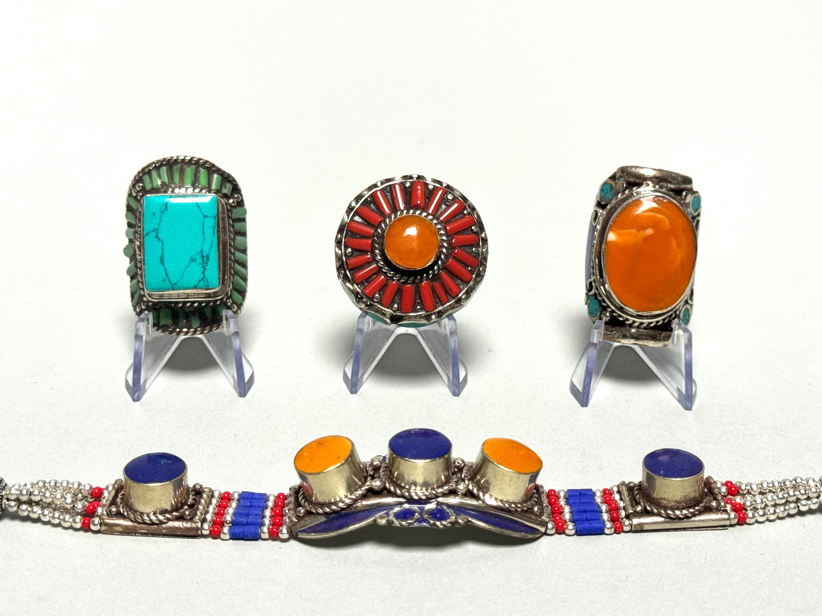 Authentic Navajo Jewelry Set - Three Rings & Bracelet - 4
