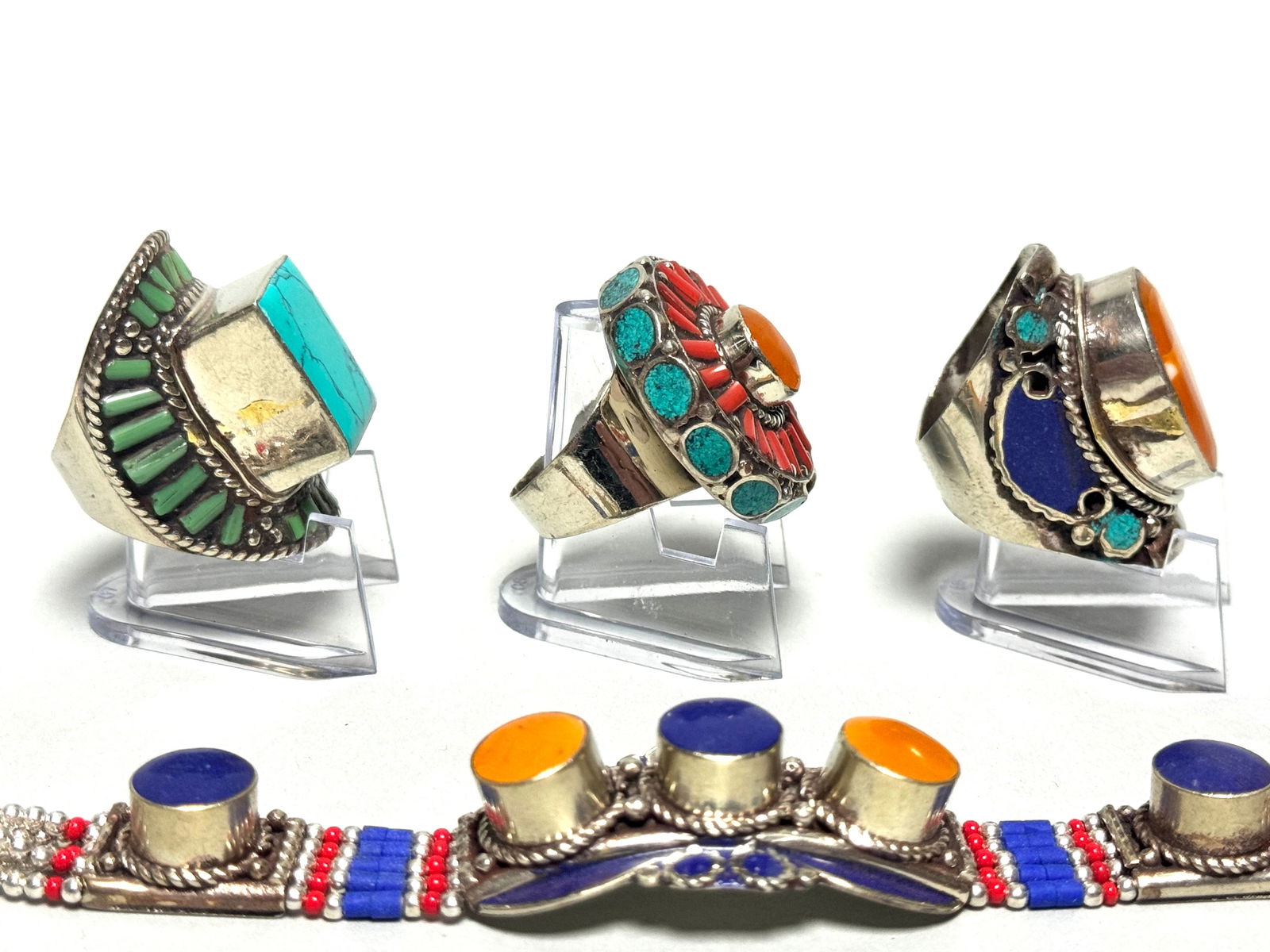 Authentic Navajo Jewelry Set - Three Rings & Bracelet - 5