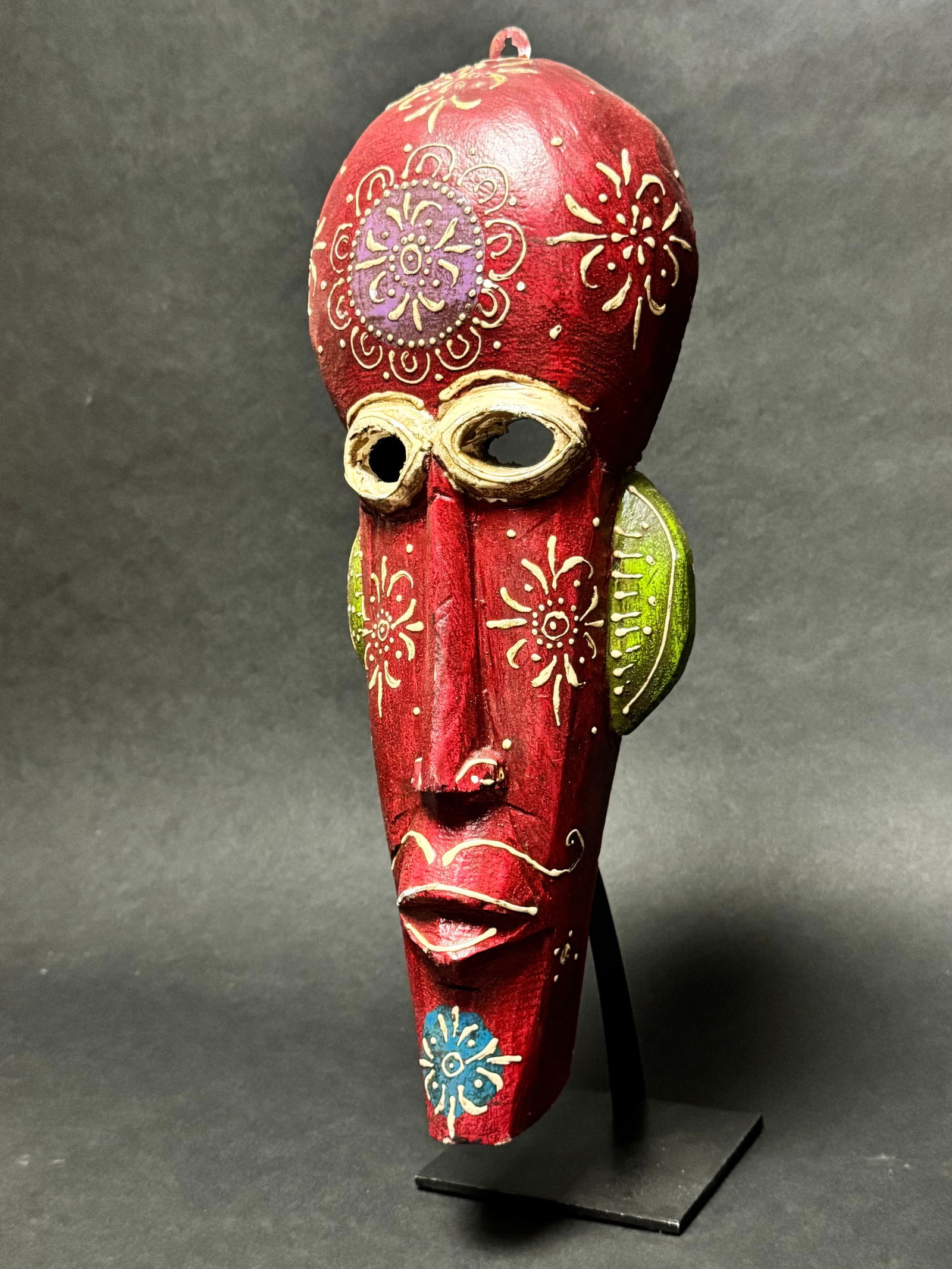 Indian Handicrafts Tribal Art Hand-Carved & Painted Wooden Mask - 2