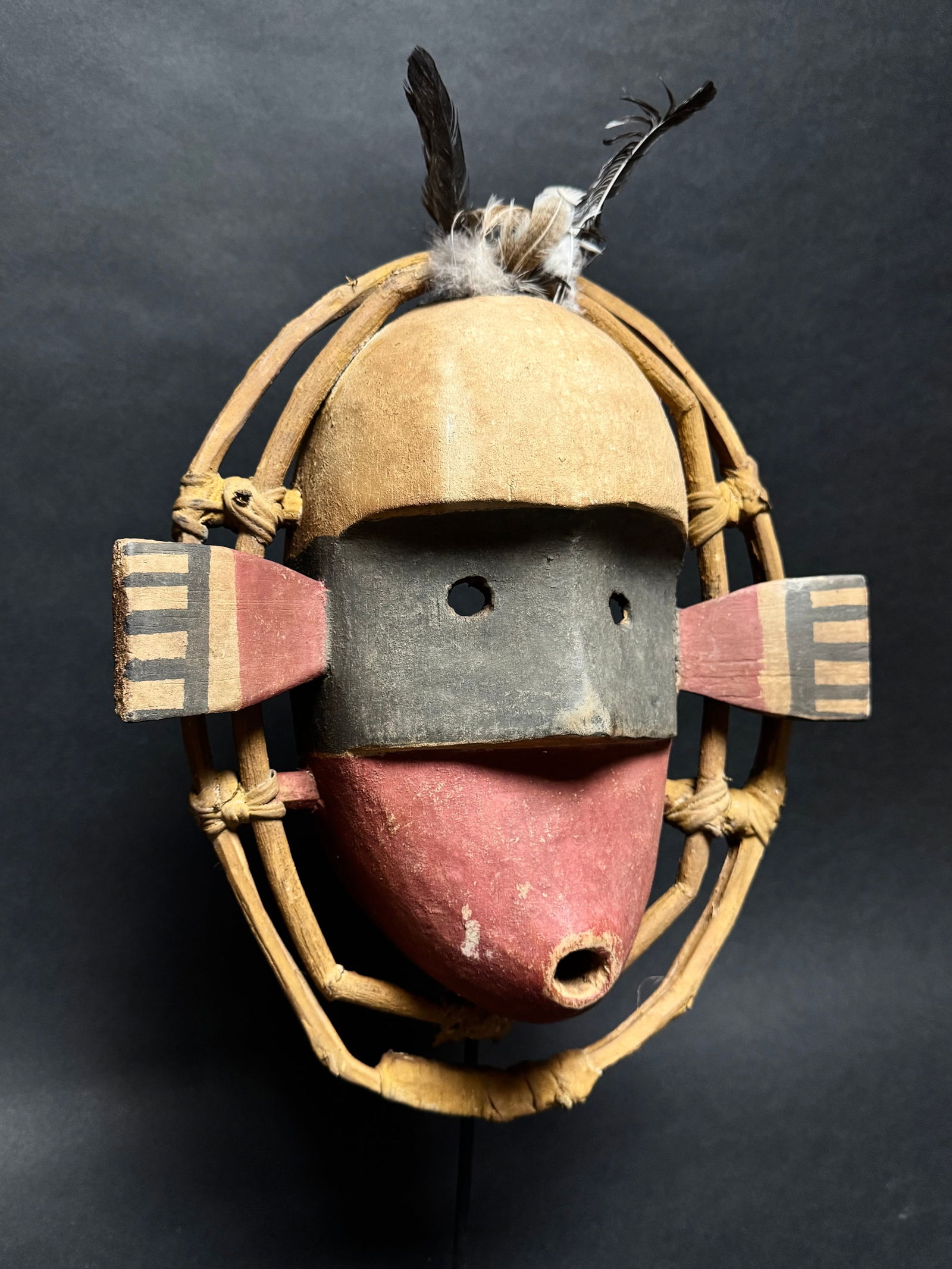 Yupik Mask with feathers made by the Inuit People who live on the West Coast of Alaska. - 3