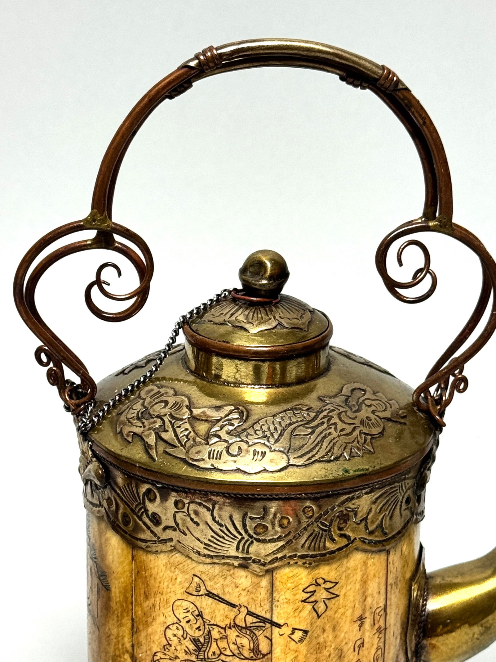 2 Old Chinese Theepots made of bone and brass 1950 - 4