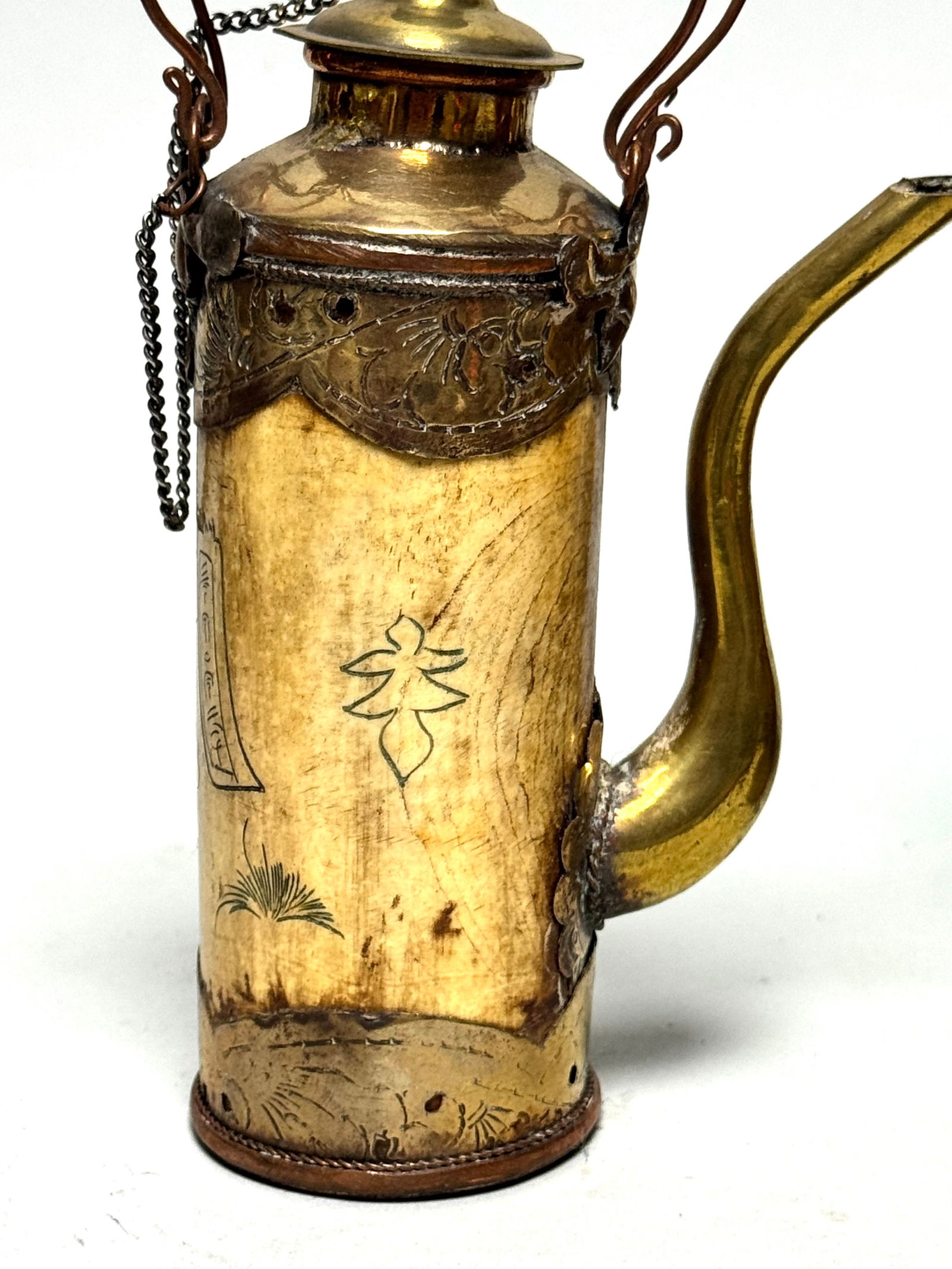 2 Old Chinese Theepots made of bone and brass 1950 - 6