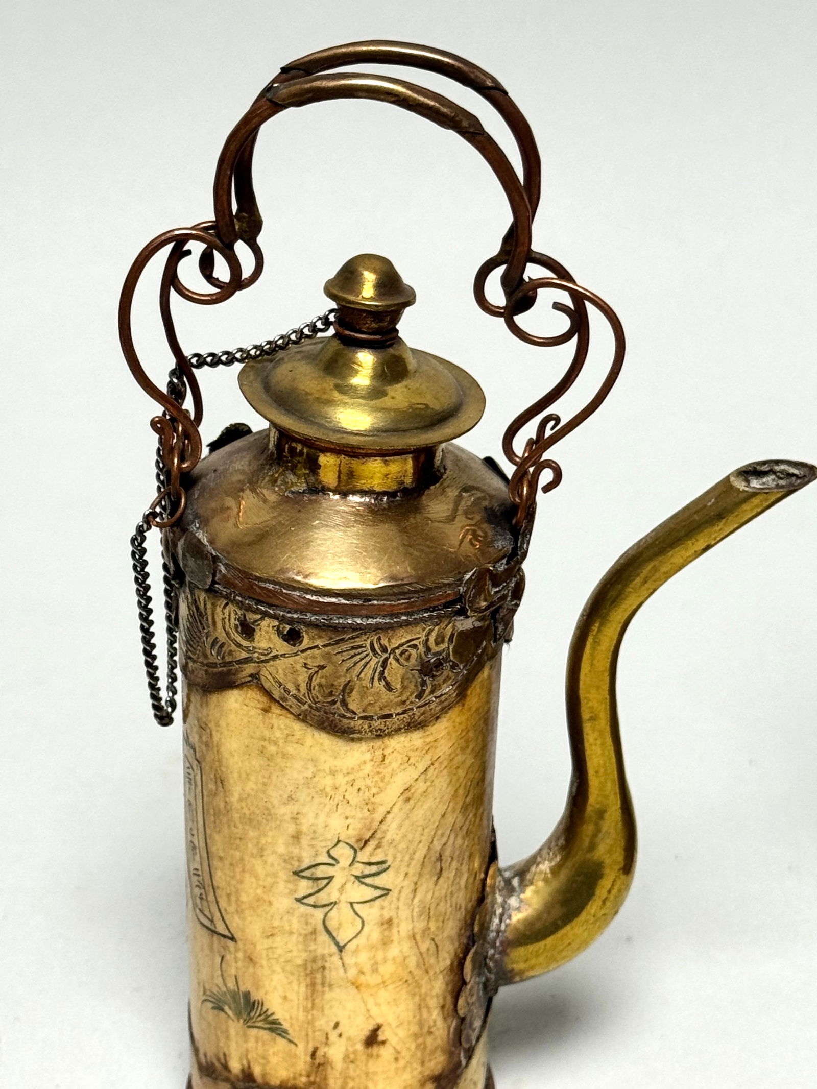 2 Old Chinese Theepots made of bone and brass 1950 - 7