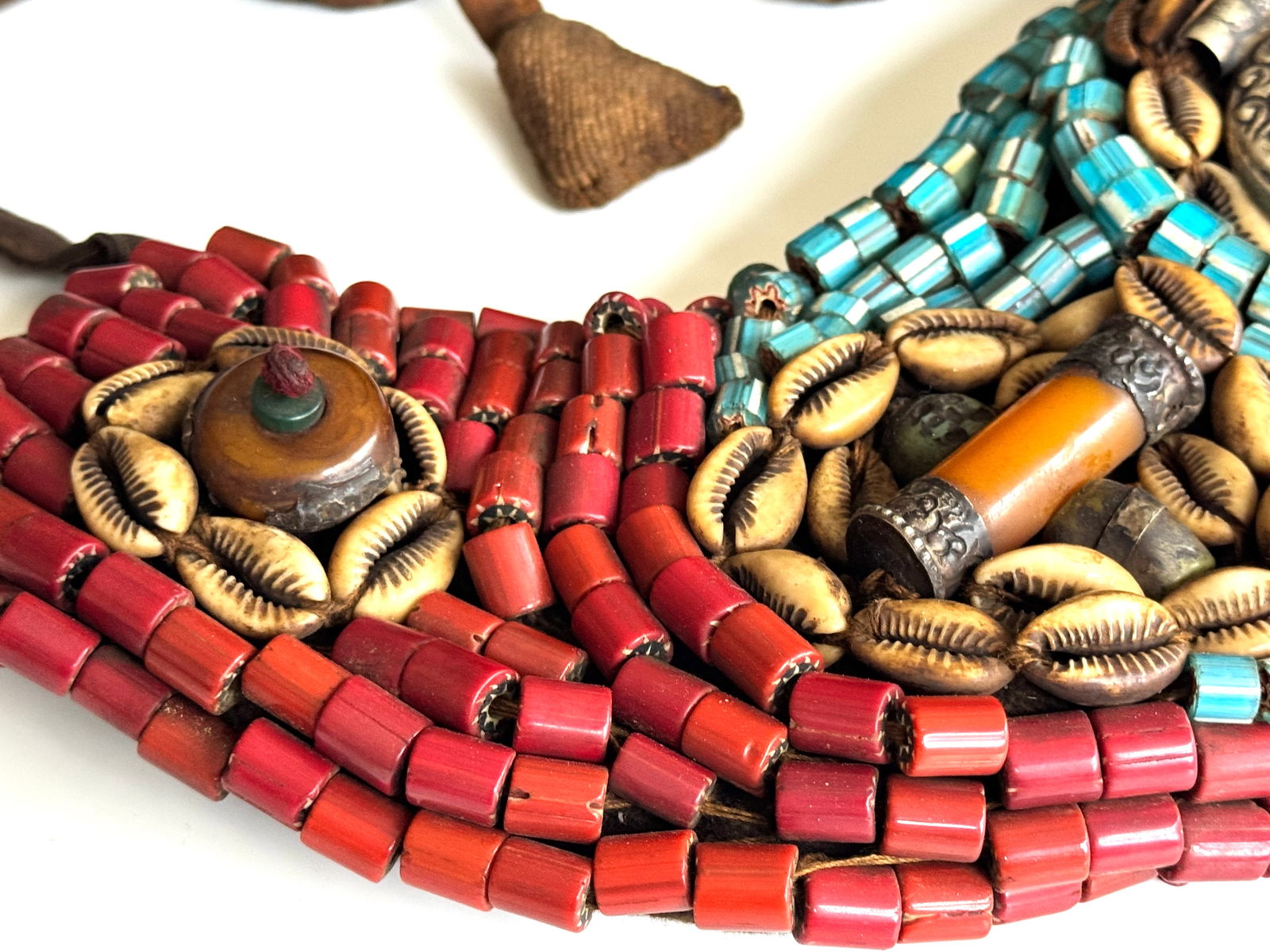 Antique Tibetan Perak Breastplate: Cornelian beads, Turquoise, Shells, gemstone, Kashmir, Jewelry - 5