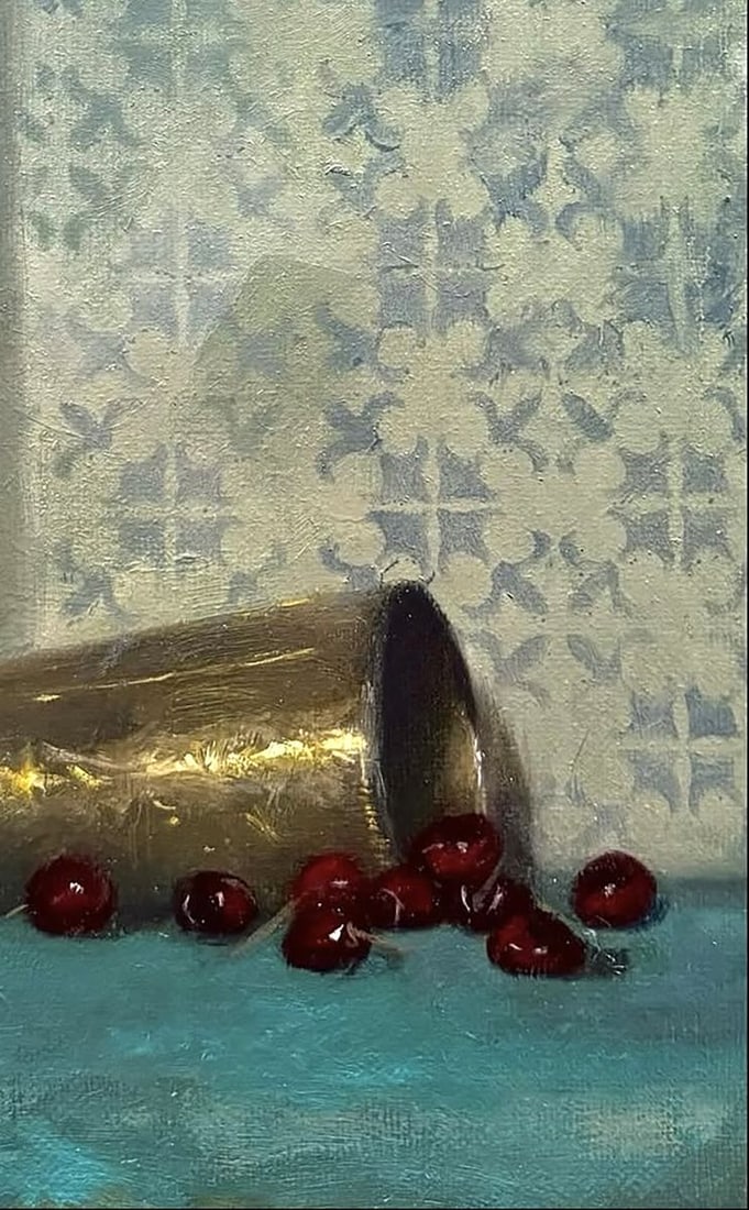 Oil painting Copper Cup and Cherries Annam Butt - 5