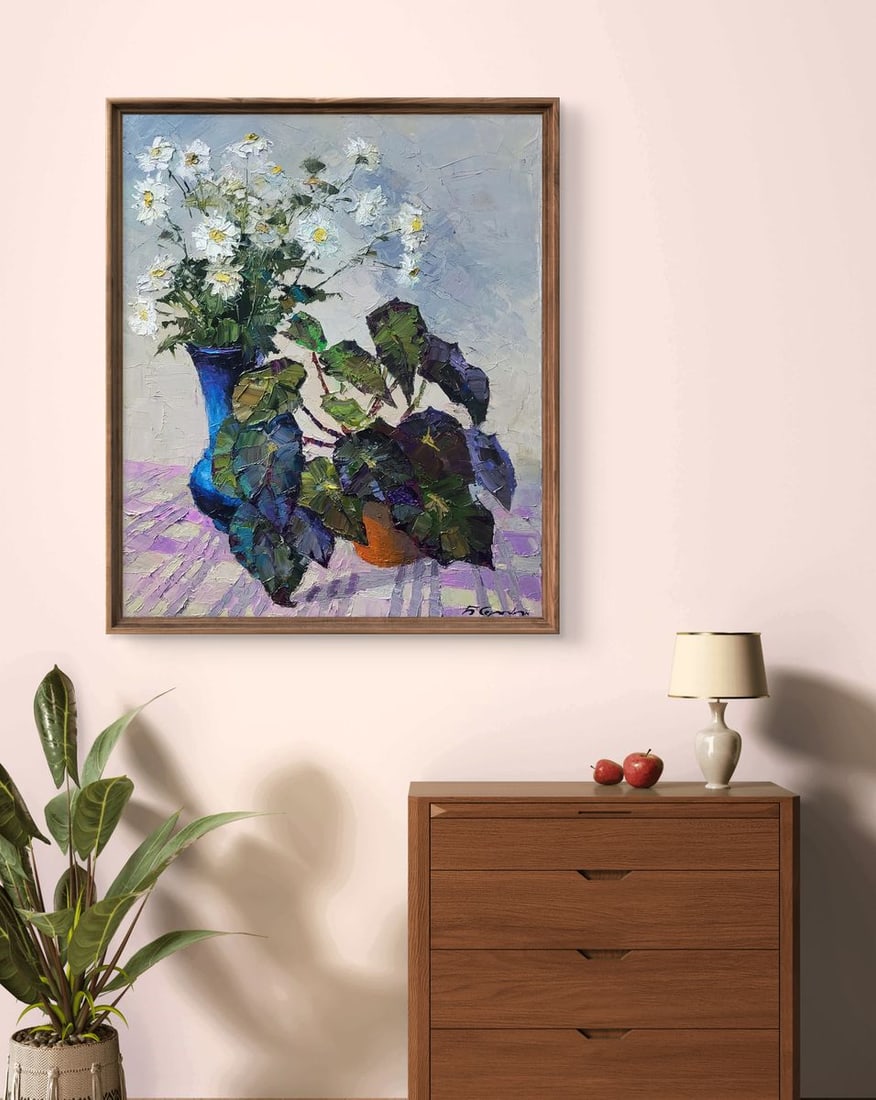 Oil painting Still life with begonia and daisies Boris Serdyuk - 2