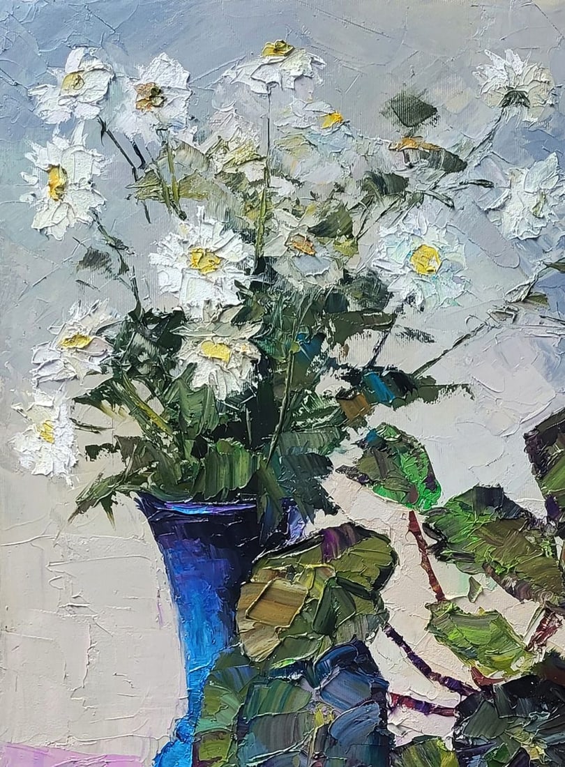 Oil painting Still life with begonia and daisies Boris Serdyuk - 4