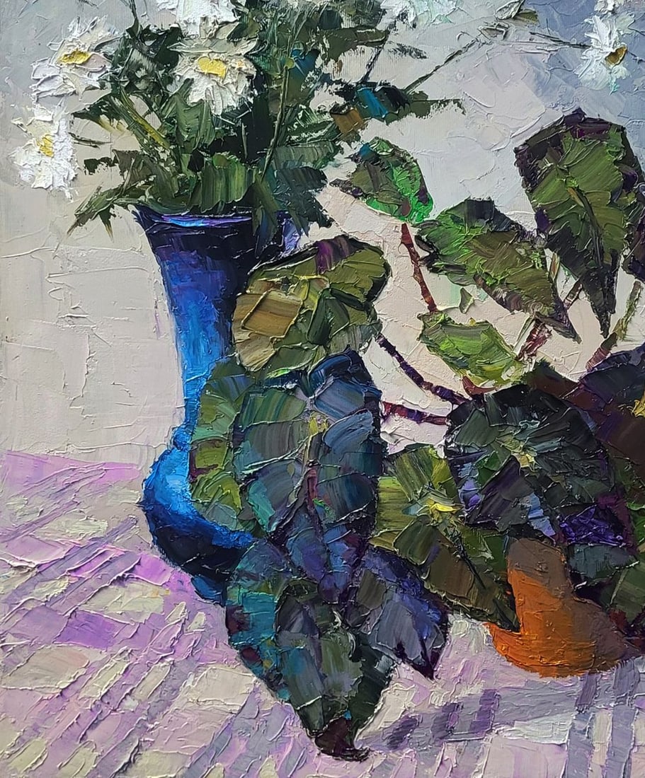 Oil painting Still life with begonia and daisies Boris Serdyuk - 6