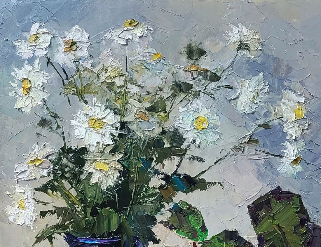 Oil painting Still life with begonia and daisies Boris Serdyuk - 8