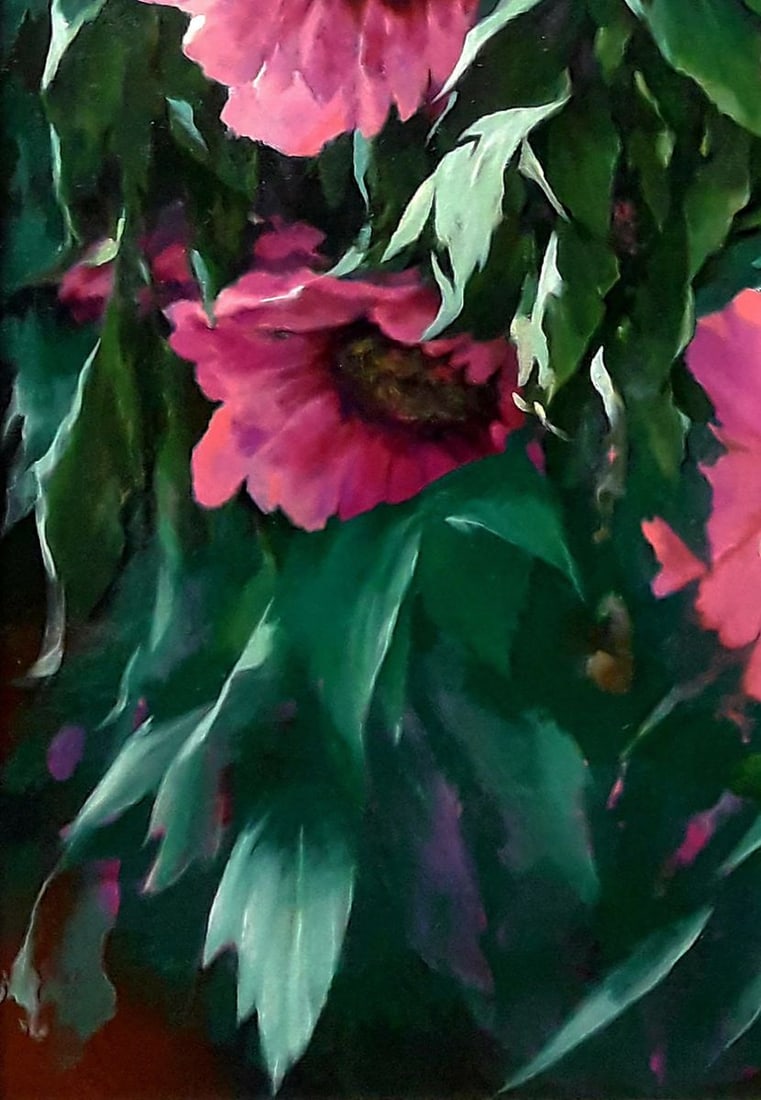 Oil painting Tree pink peonies Vasily Korkishko - 4