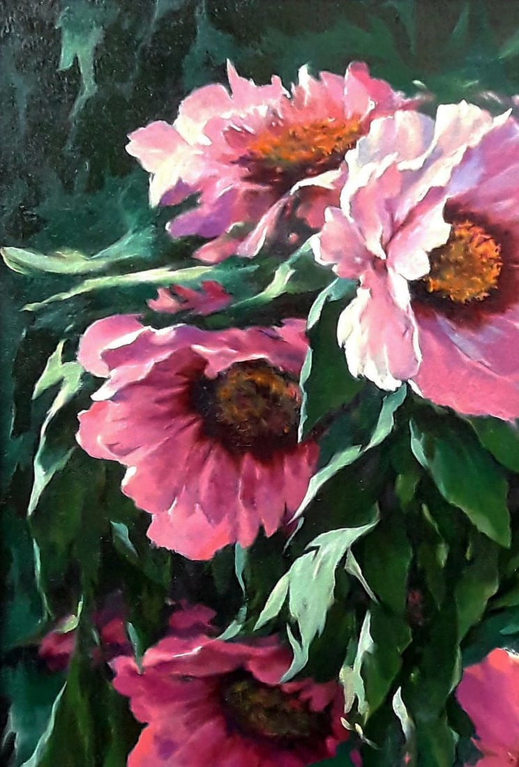 Oil painting Tree pink peonies Vasily Korkishko - 5