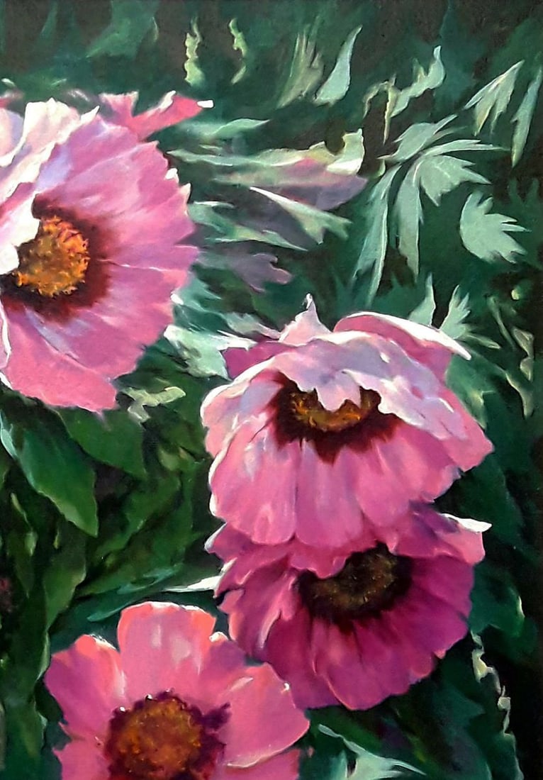 Oil painting Tree pink peonies Vasily Korkishko - 6