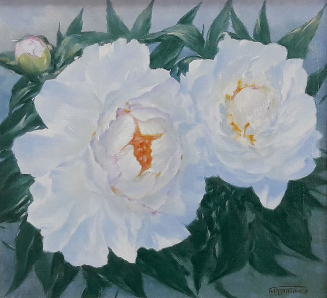 Oil painting White peonies Vasily Korkishko - 2