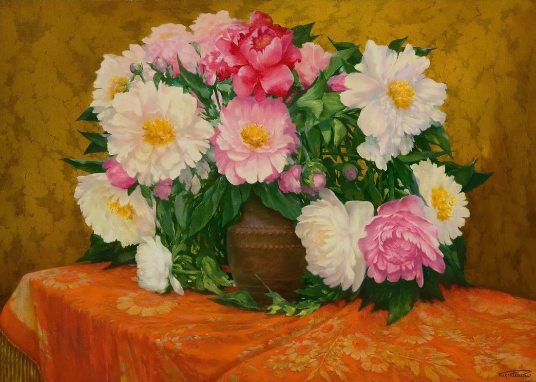 Oil painting Still life on a red tablecloth Vasily Korkishko: Title: Oil painting Still life on a red tablecloth Vasily Korkishko Description: No. Kork 198 *** ABOUT THIS PAINTING *** * TITLE: "Still life on a red tablecloth" * ARTISTS: Vasily Korkishko * SIZE: