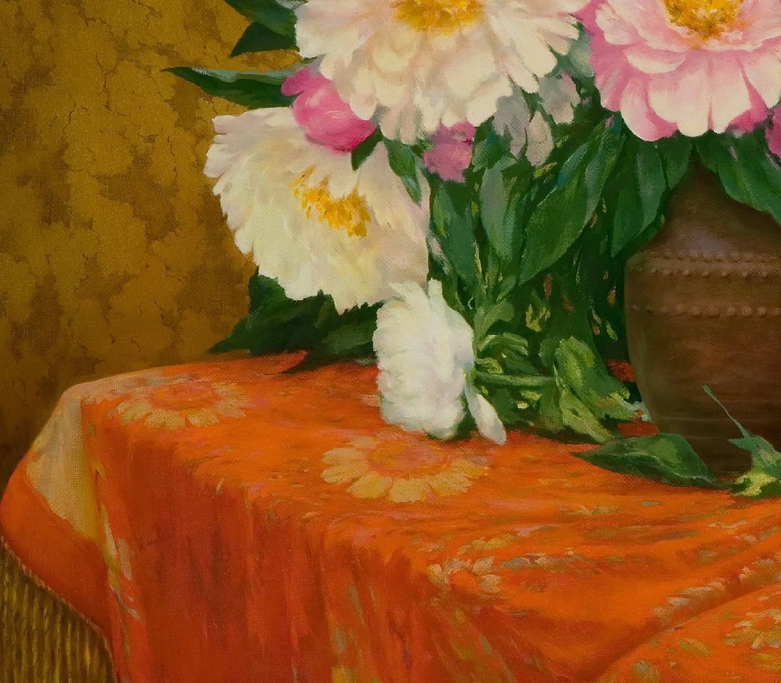 Oil painting Still life on a red tablecloth Vasily Korkishko - 3