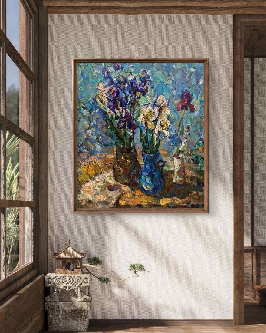 Oil painting Bouquet of Irises in vases Oksana Ivanyuk - 3