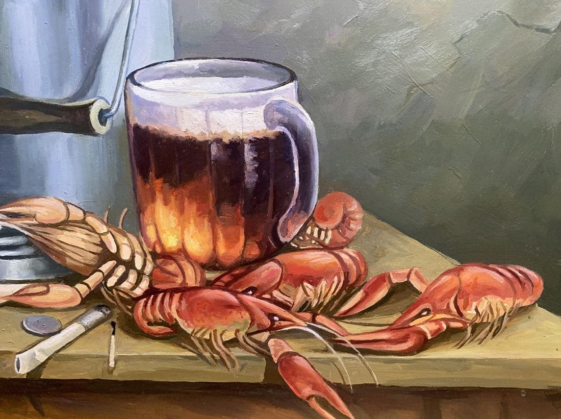 Oil painting Beer and crayfish Unknown artist - 3