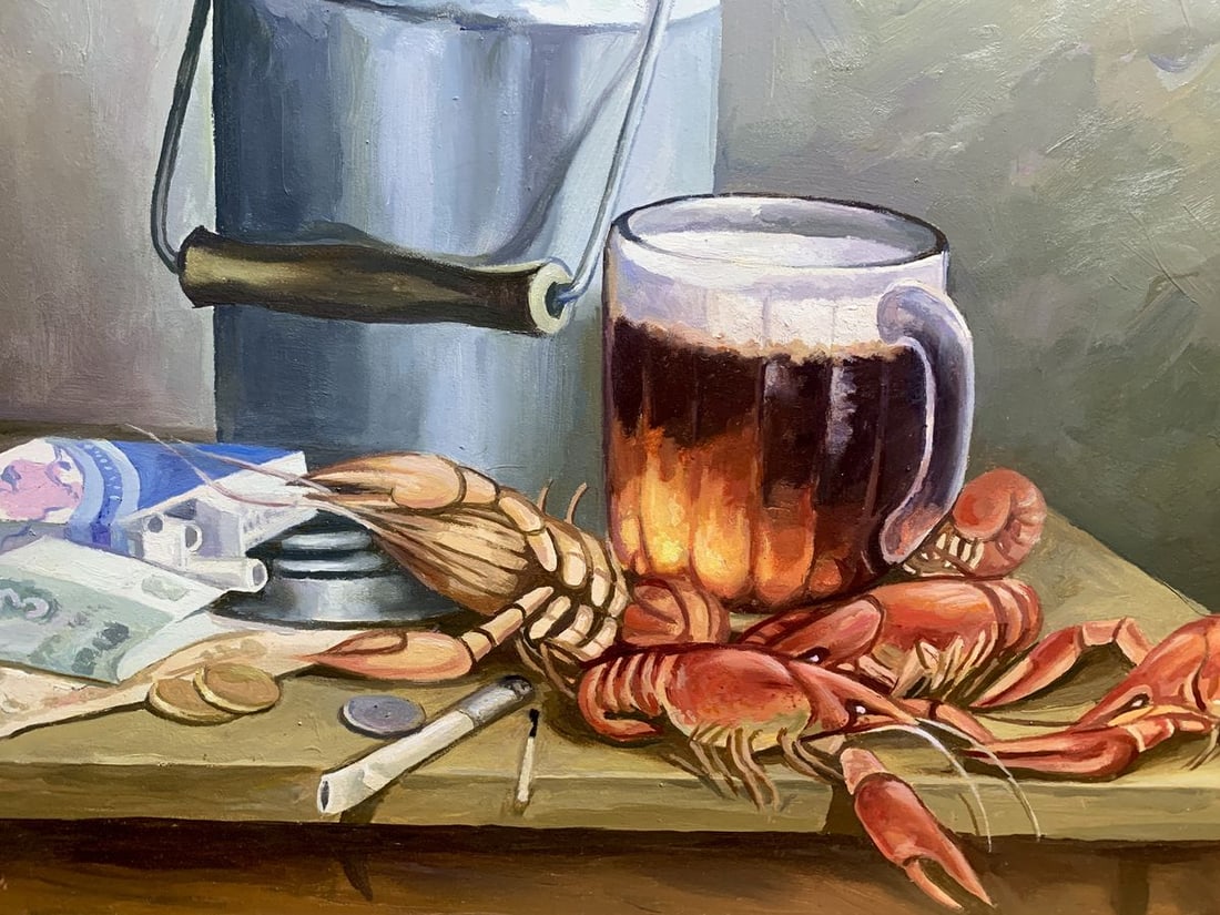 Oil painting Beer and crayfish Unknown artist - 7