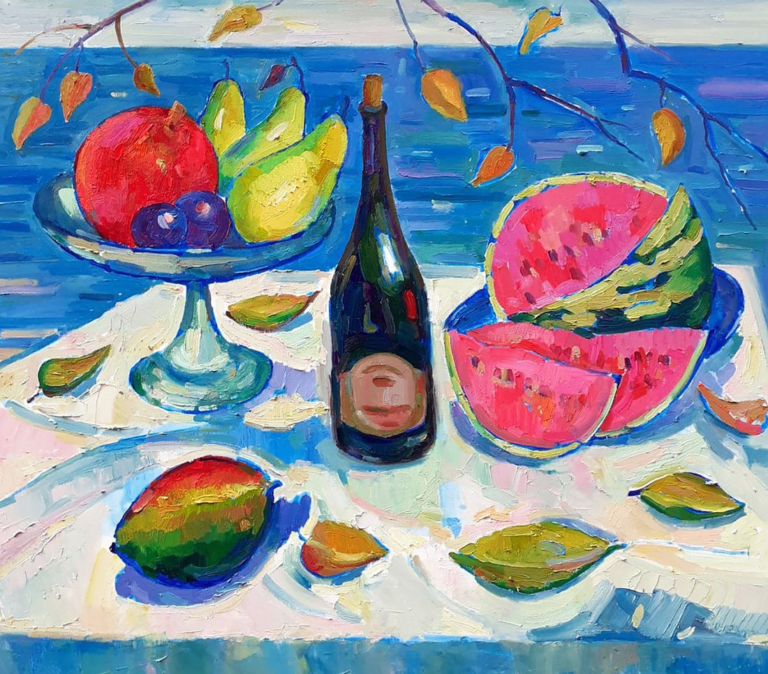 Oil painting Still life with watermelon and mango Peter Tovpev (1 of 7)
