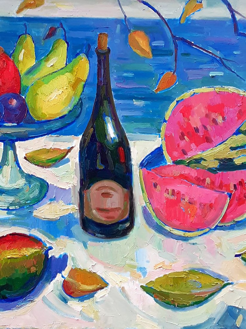 Oil painting Still life with watermelon and mango Peter Tovpev - 5