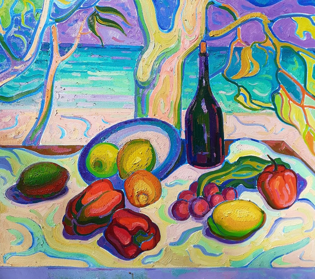 Oil painting Under the sun of the south Peter Tovpev: Title: Oil painting Under the sun of the south Peter Tovpev Description: No. Dobr 848 "Under the Sun of the South" is a captivating oil painting that exudes the warmth and vibrancy of a sunny southern