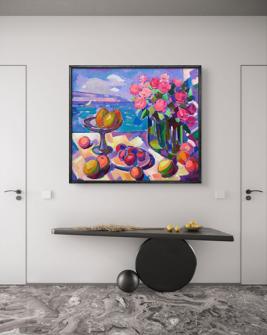 Oil painting Roses and fruits on the shore Peter Tovpev - 3