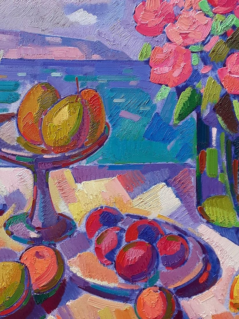 Oil painting Roses and fruits on the shore Peter Tovpev - 5