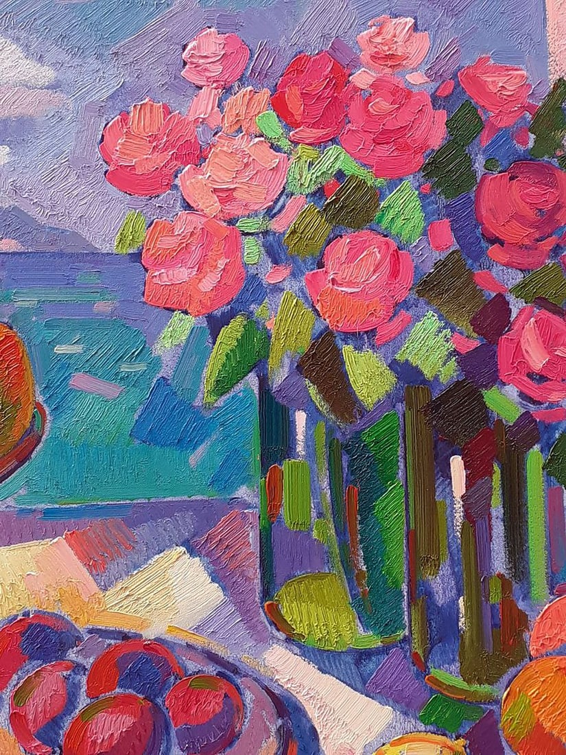 Oil painting Roses and fruits on the shore Peter Tovpev - 6