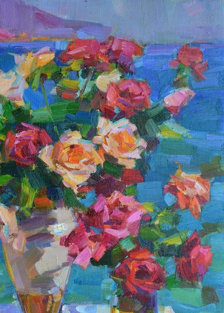Oli painting roses by the sea Tepeta Miacheslav - 3