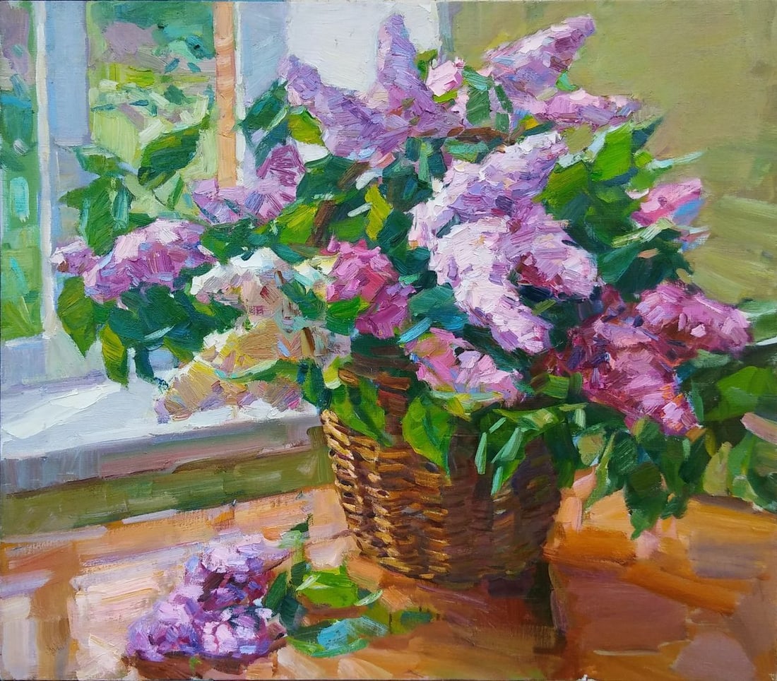 Oli painting Basket with lilac Tepeta Miacheslav (1 of 5)