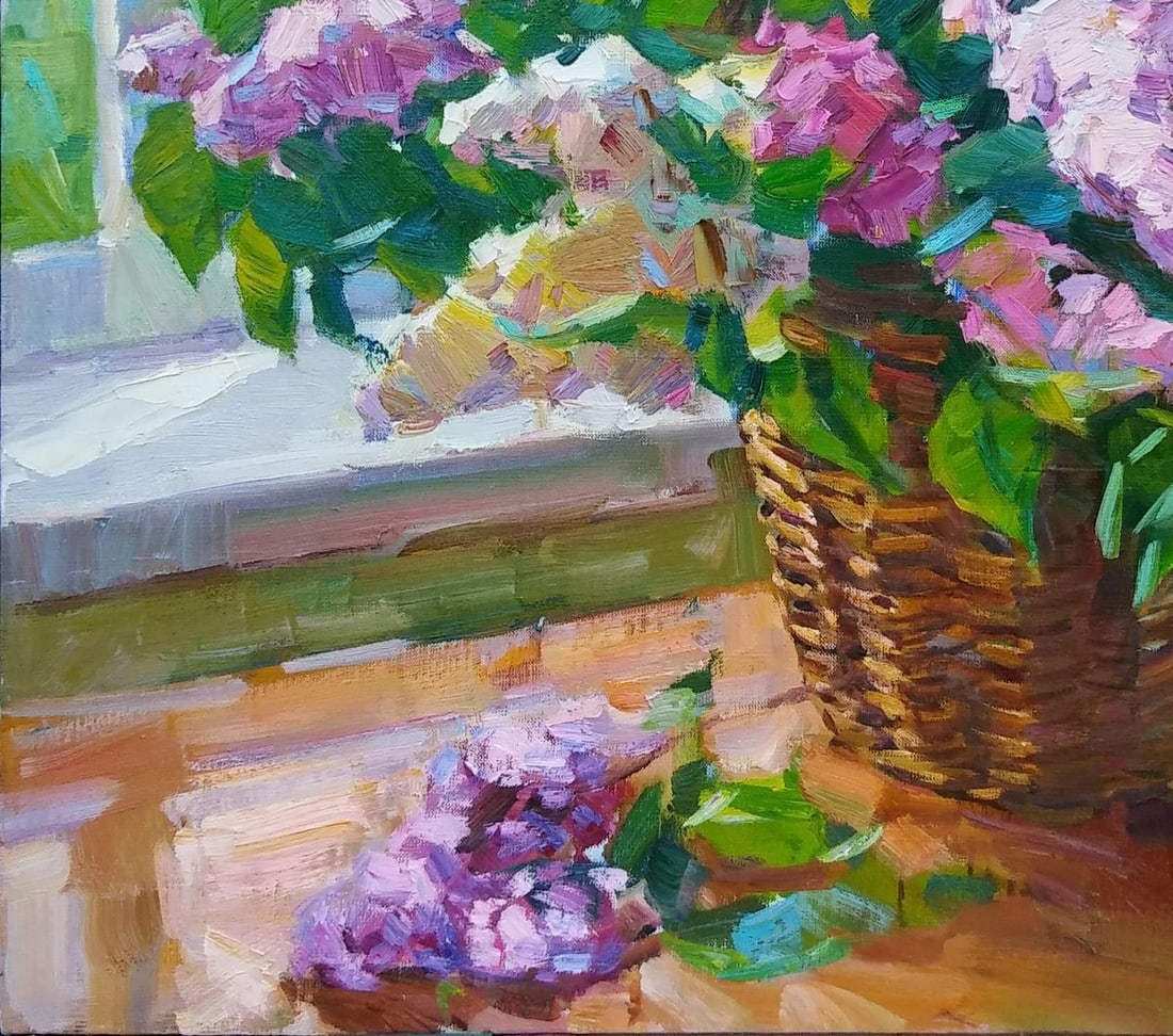 Oli painting Basket with lilac Tepeta Miacheslav - 4