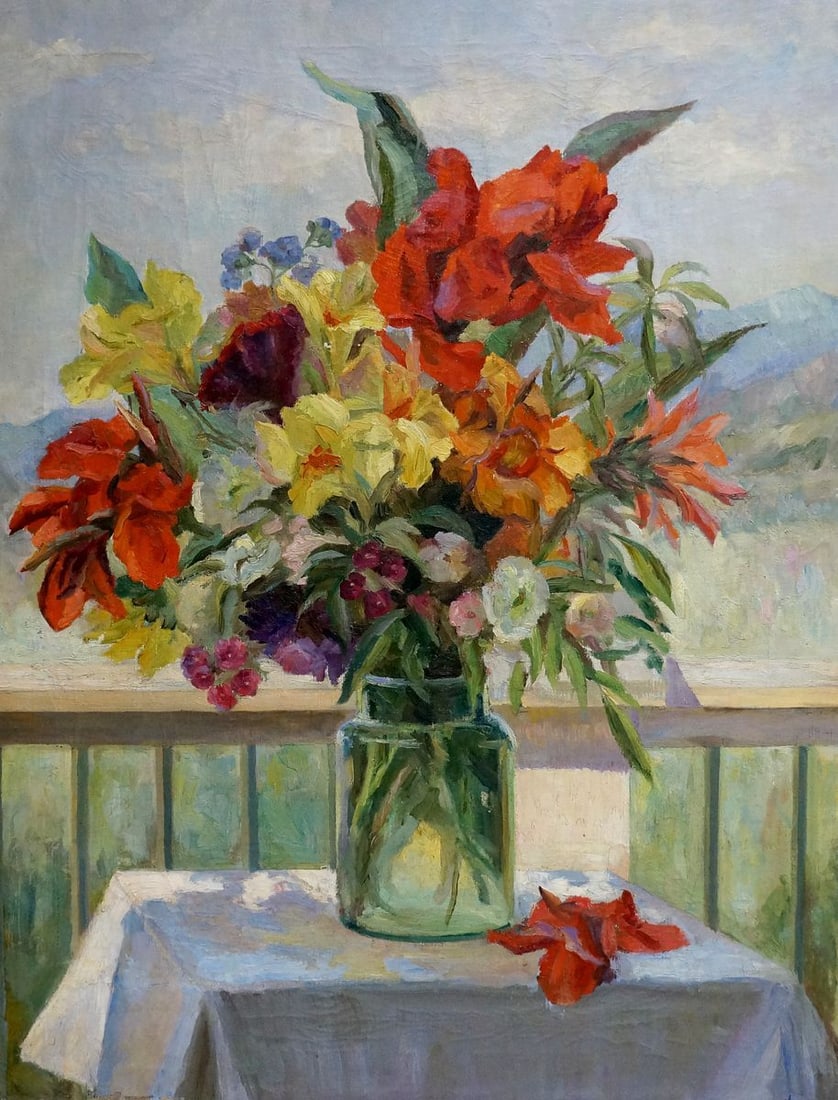 OIl painting Flowers Kotek Nina Vyacheslavovna: Title: OIl painting Flowers Kotek Nina Vyacheslavovna Description: No. Vern 1321 *** ABOUT THIS PAINTING *** * TITLE: "Flowers" * ARTISTS: Kotek Nina Vyacheslavovna * SIZE: 92x70 cm/'36.22x27.55 inche
