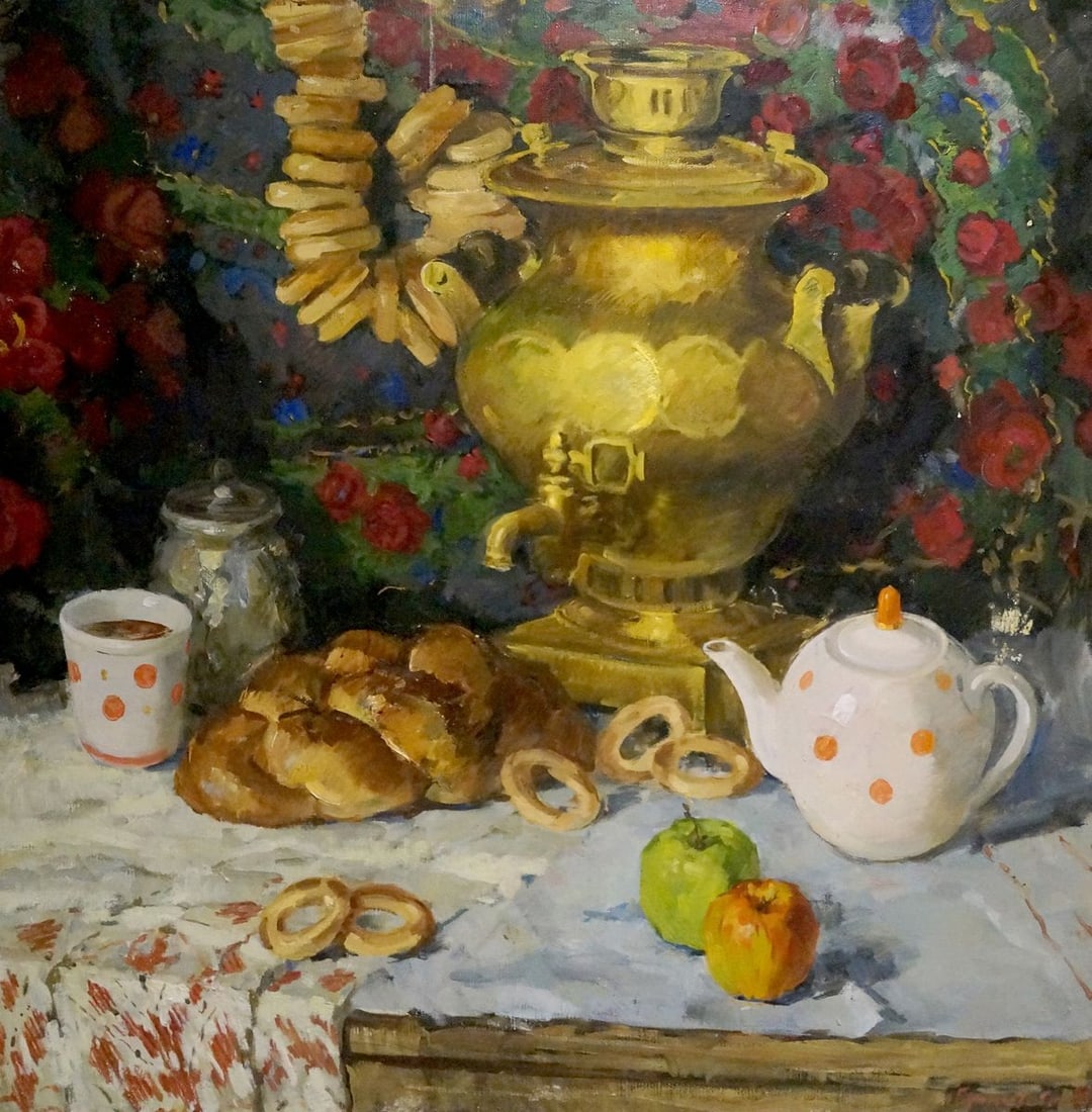 Oil painting Still life Bronstein Shaya Iosifovich: Title: Oil painting Still life Bronstein Shaya Iosifovich Description: No. Vern 1365 *** ABOUT THIS PAINTING *** * TITLE: "Still life" * ARTISTS: Bronstein Shaya Iosifovich * SIZE: 90x90 cm/'35.43x35.