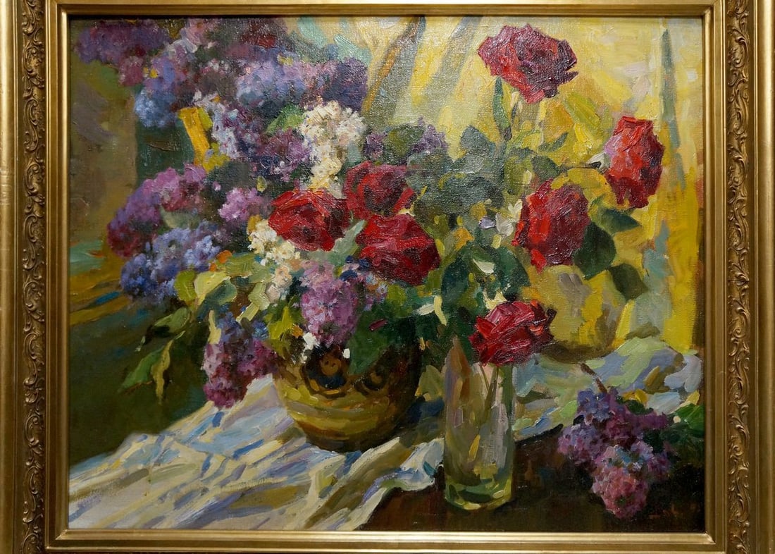 Oil painting Still life Logvinyuk Alexander Semenovich: Title: Oil painting Still life Logvinyuk Alexander Semenovich Description: No. Vern 1398 *** ABOUT THIS PAINTING *** * TITLE: "Still life" * ARTISTS: Logvinyuk Alexander Semenovich * SIZE: 70x85 cm/'2