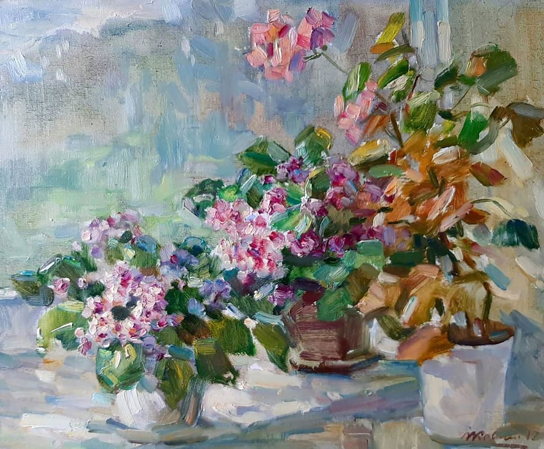 Oil painting Flowers on the window Kovalenko Ivan Mikhailovich: Title: Oil painting Flowers on the window Kovalenko Ivan Mikhailovich Description: No. Koval 137 *** ABOUT THIS PAINTING *** * TITLE: "Flowers on the window" * ARTISTS: Kovalenko Ivan Mikhailovich