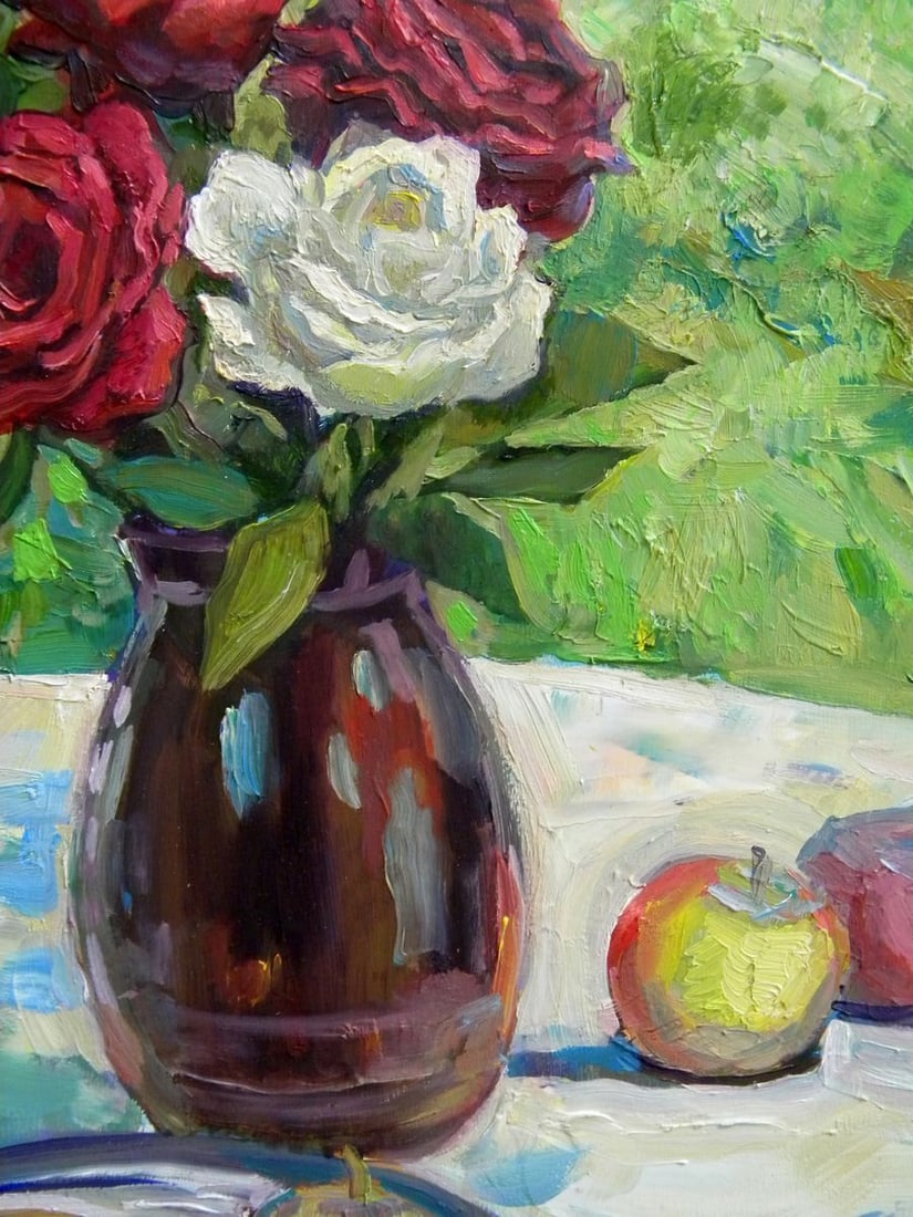 Oil painting Still life with a samovar and roses Anatoly Kymnatny - 5