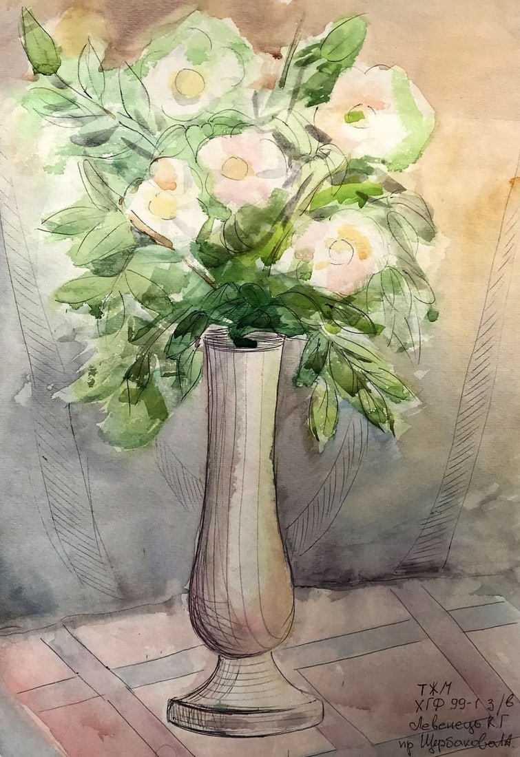 Wateroclor painting Bouquet of daisies Levenets K. G. (1 of 11)