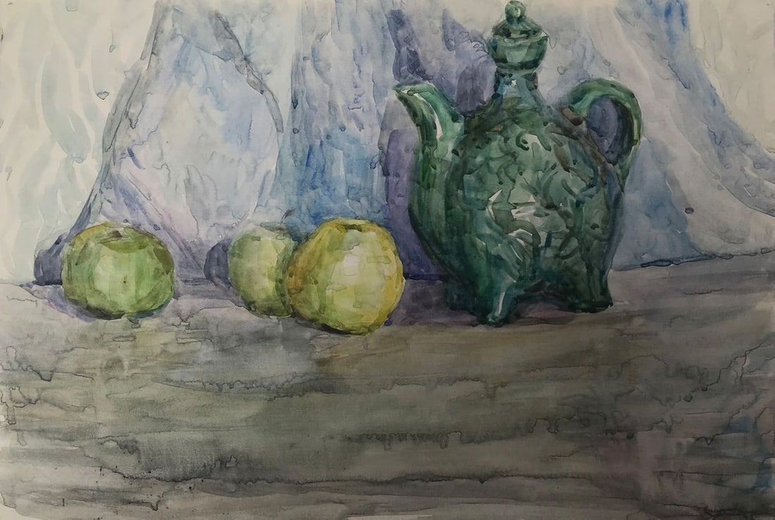 Watercolor painting A tea set Unknown artist (1 of 12)