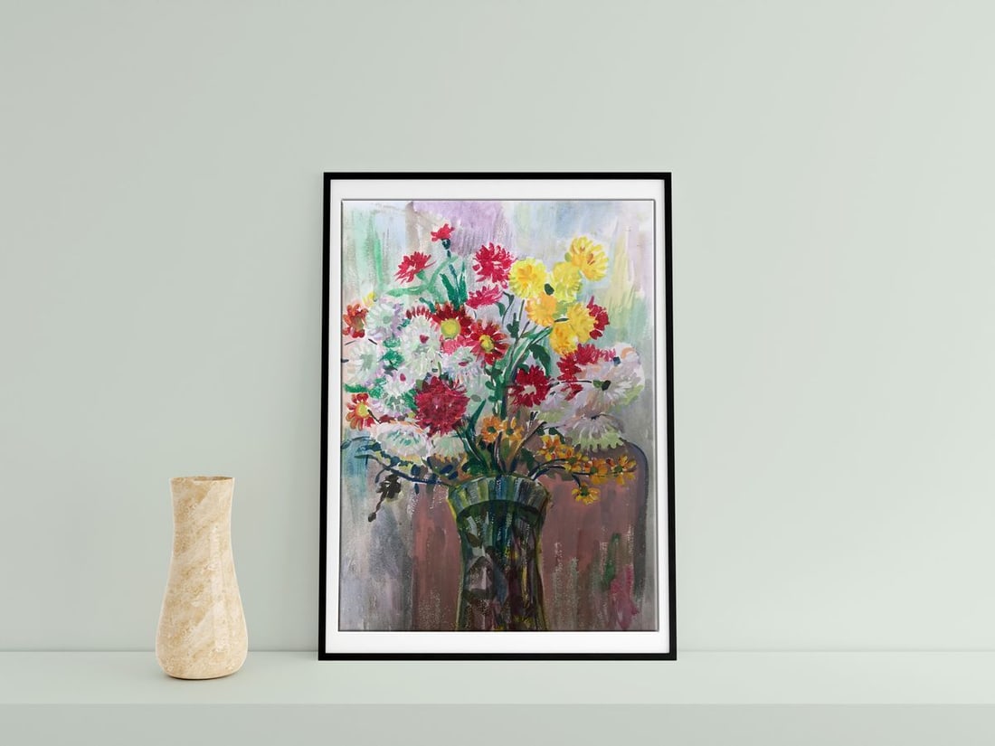 Tempera painting Bouquet of daisies Unknown artist - 2