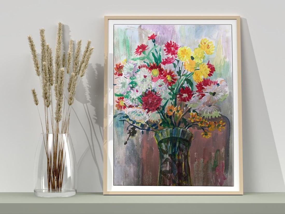 Tempera painting Bouquet of daisies Unknown artist - 3