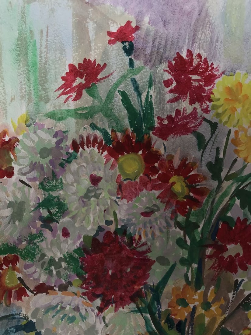 Tempera painting Bouquet of daisies Unknown artist - 4