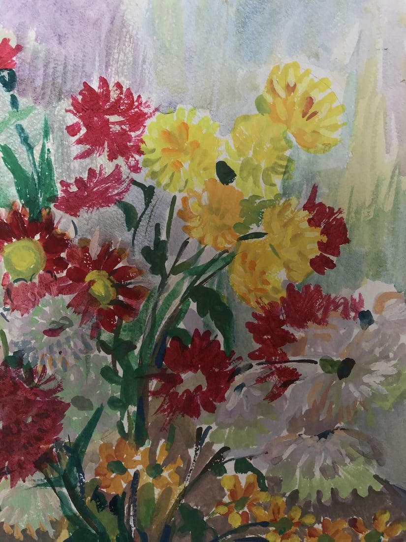 Tempera painting Bouquet of daisies Unknown artist - 5