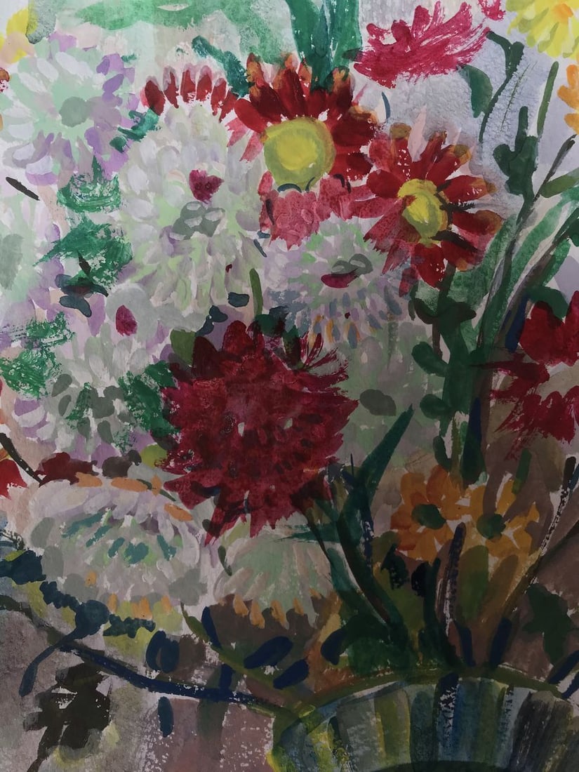 Tempera painting Bouquet of daisies Unknown artist - 6